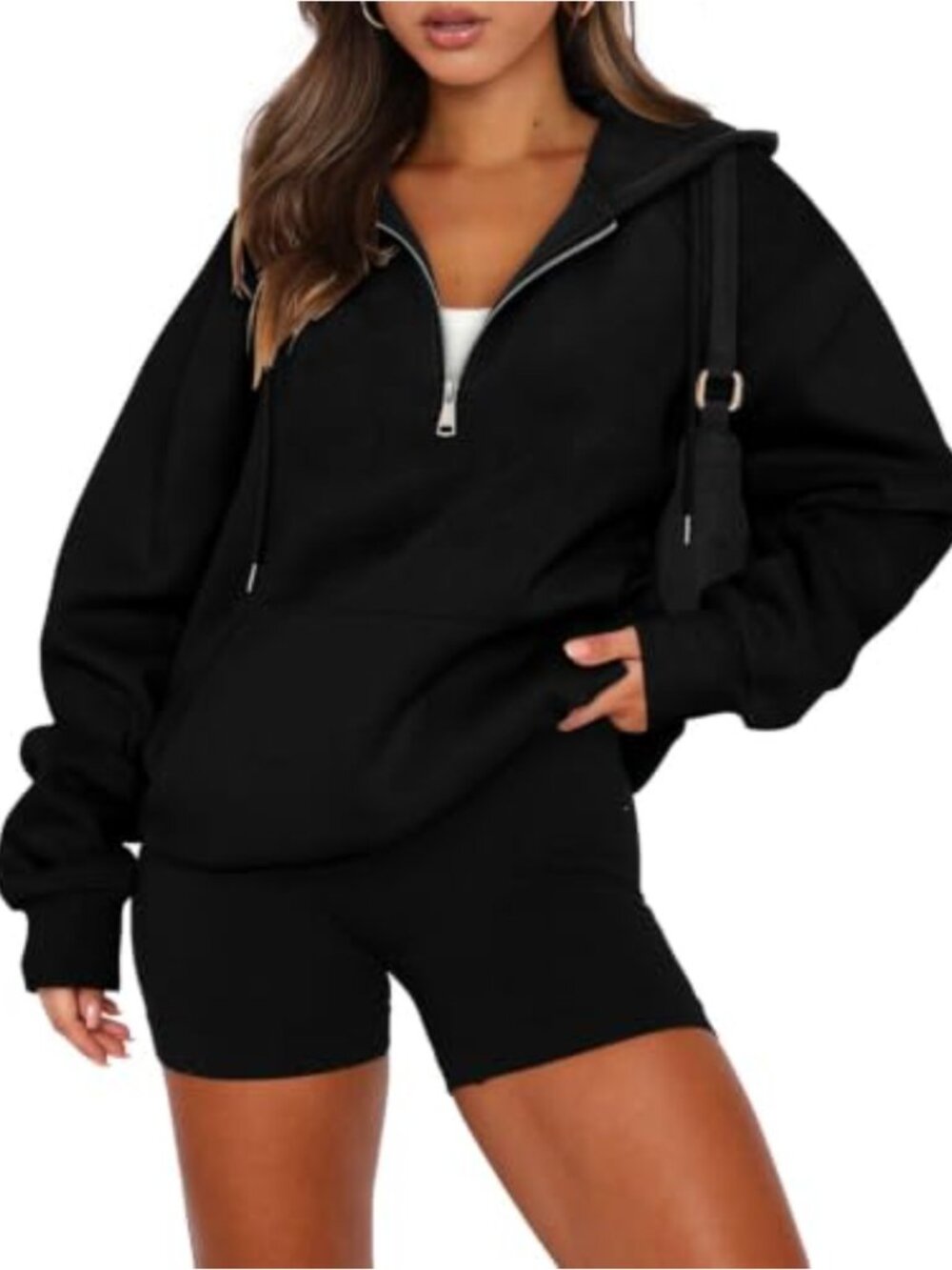 Womens 1/4 Zip Oversized Hoodie Long Sleeve Cotton Polyester Sweatshirt